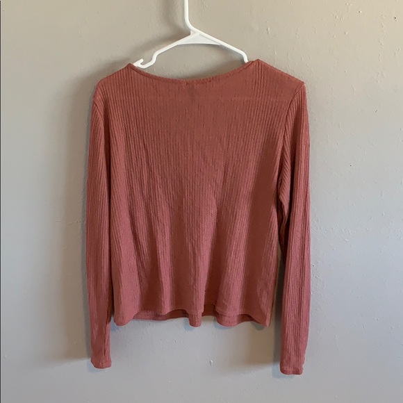 Divided Pink Low Cut Long Sleeve with Strings - Picture 2 of 4
